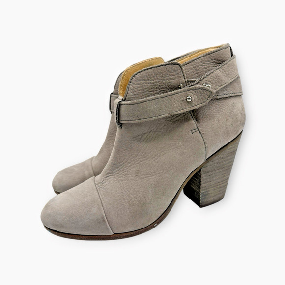 Rag & Bone Harrow Strap Booties Womens 38 / 8 Grey Nuuck Leather Heels Boots - Picture 2 of 13